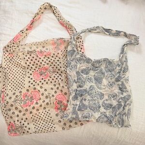 Free People set of 2 - Floral and Polka Dot Tote Bags & Cream and Blue
